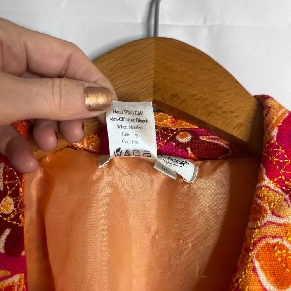 Coldwater Creek Linen‎ Blend Orange Abstract Embroidered Blazer Jacket Size XL - Picture 9 of 10